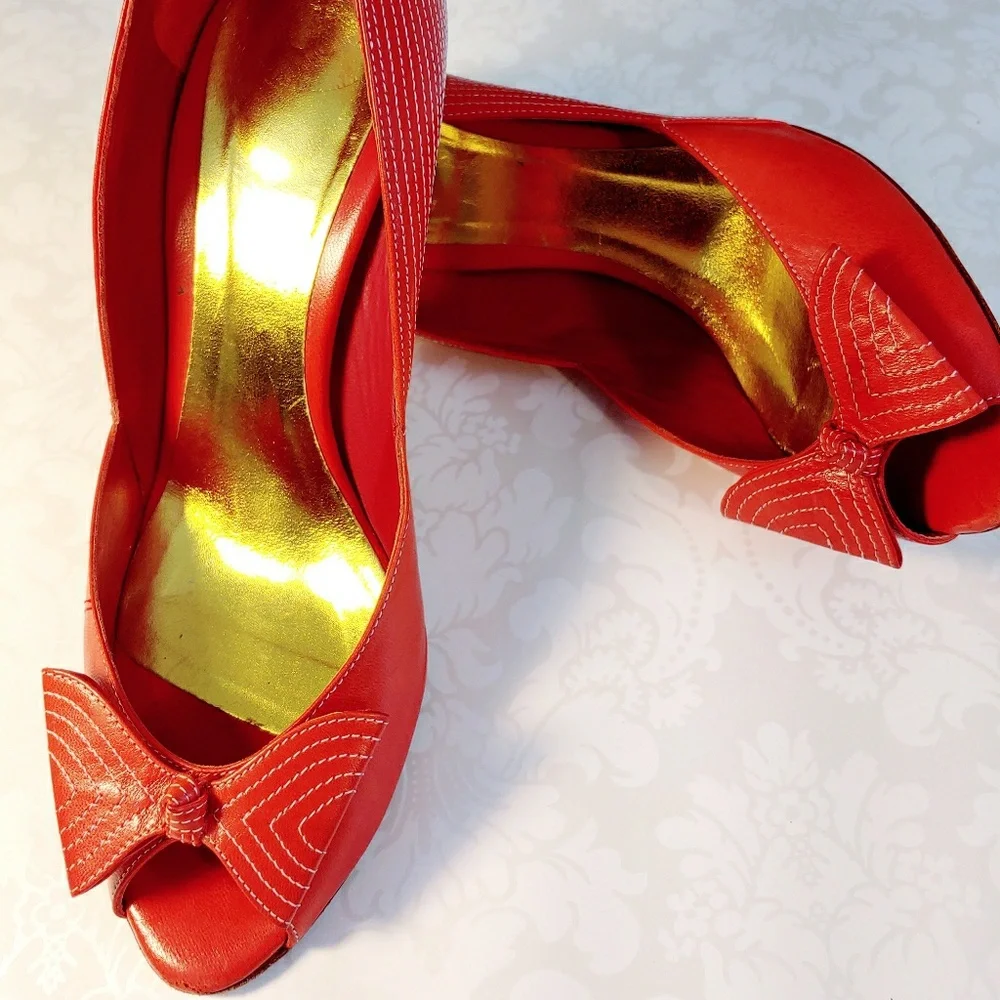 Elegant Red Peep-Toe Heels - Picture 3 of 7